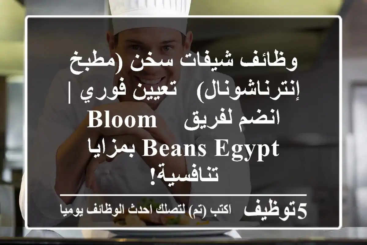 وظائف شيفات سخن (مطبخ إنترناشونال) - تعيين فوري | انضم لفريق Bloom & Beans Egypt بمزايا تنافسية!