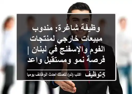 وظيفة شاغرة: مندوب مبيعات خارجي لمنتجات الفوم والإسفنج في لبنان | فرصة نمو ومستقبل واعد