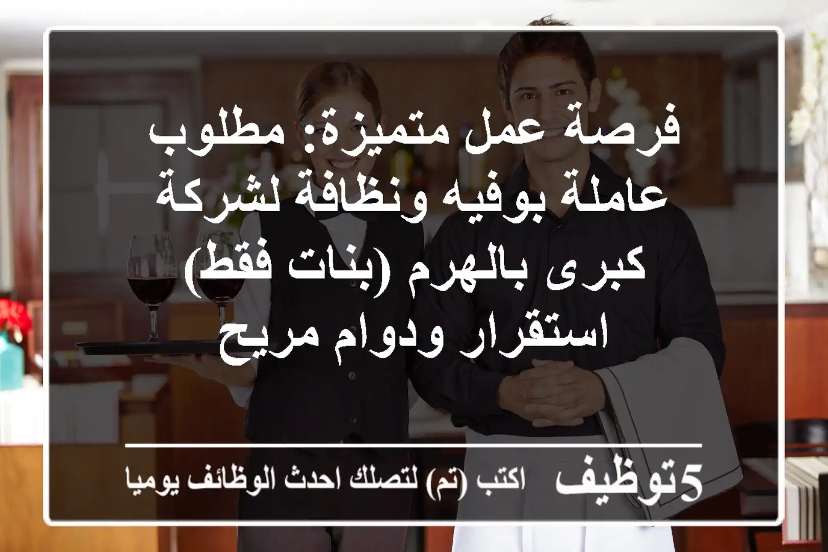 فرصة عمل متميزة: مطلوب عاملة بوفيه ونظافة لشركة كبرى بالهرم (بنات فقط) - استقرار ودوام مريح