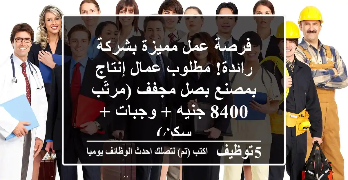 فرصة عمل مميزة بشركة رائدة!  مطلوب عمال إنتاج بمصنع بصل مجفف (مرتّب 8400 جنيه + وجبات + سكن)