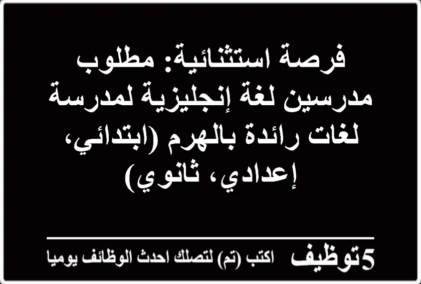 فرصة استثنائية: مطلوب مدرسين لغة إنجليزية لمدرسة لغات رائدة بالهرم (ابتدائي، إعدادي، ثانوي)