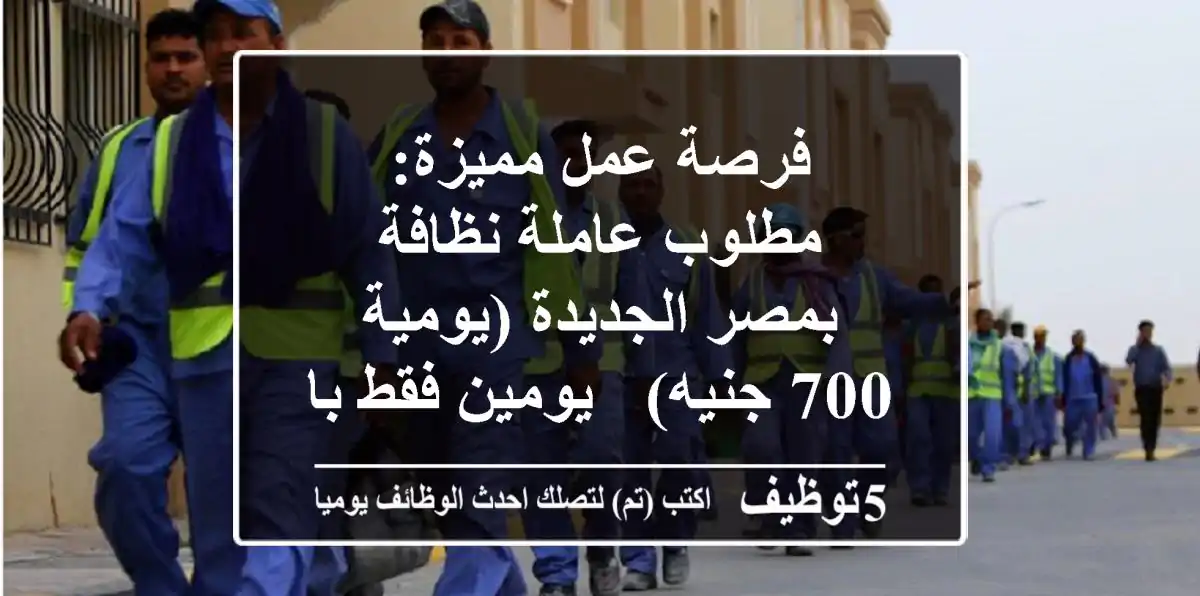 فرصة عمل مميزة: مطلوب عاملة نظافة بمصر الجديدة (يومية 700 جنيه) - يومين فقط بالأسبوع!