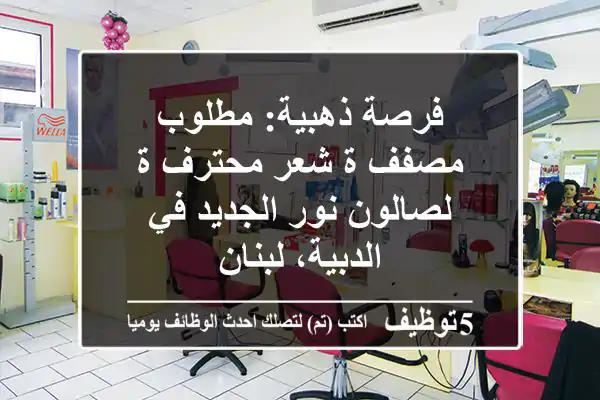 فرصة ذهبية: مطلوب مصفف/ة شعر محترف/ة لصالون نور الجديد في الدبية، لبنان