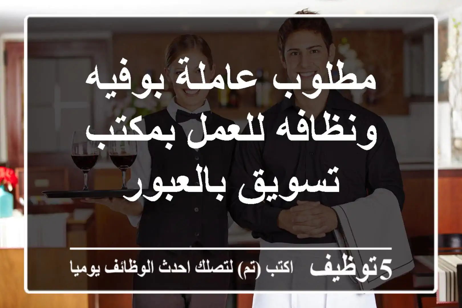 مطلوب عاملة بوفيه ونظافه للعمل بمكتب تسويق بالعبور
